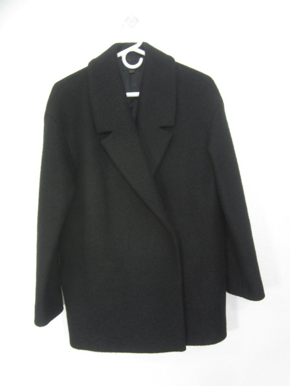 COS A-Line Size 4 Short Car Coat Peacoat 100% Wool Black textured Wide Lapel EUC